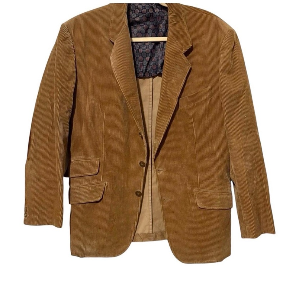 Valentino men’s preppy Tan Corduroy Blazer w/ elbow patches 22 inches pit-pit - Picture 1 of 4